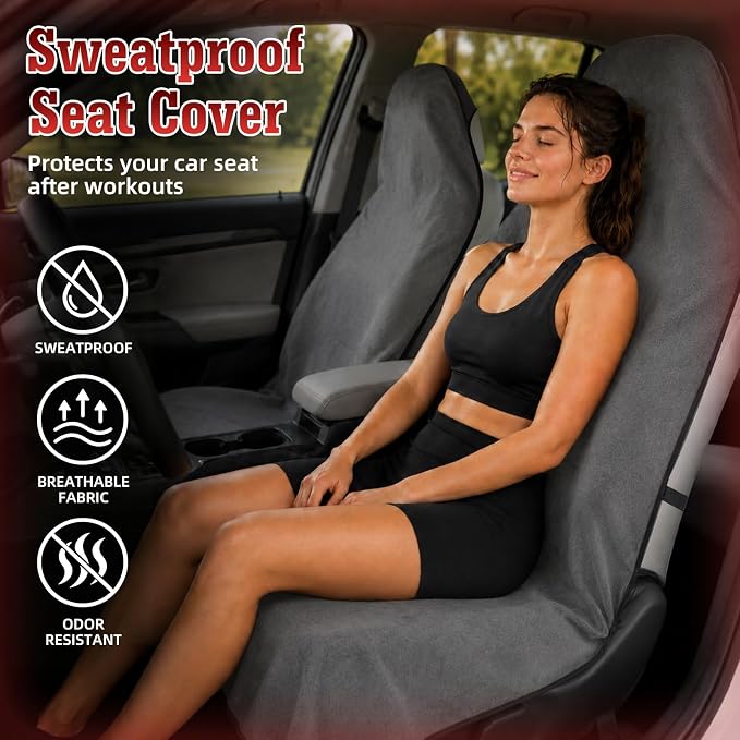 Towel Car Seat Covers for Sweat Protection, GRS Certified Recycled Microfiber Absorbent Front Seat Protector, Non-Slip Washable Universal Fit for Sedans SUV Minivans(2 Pack,Gray)