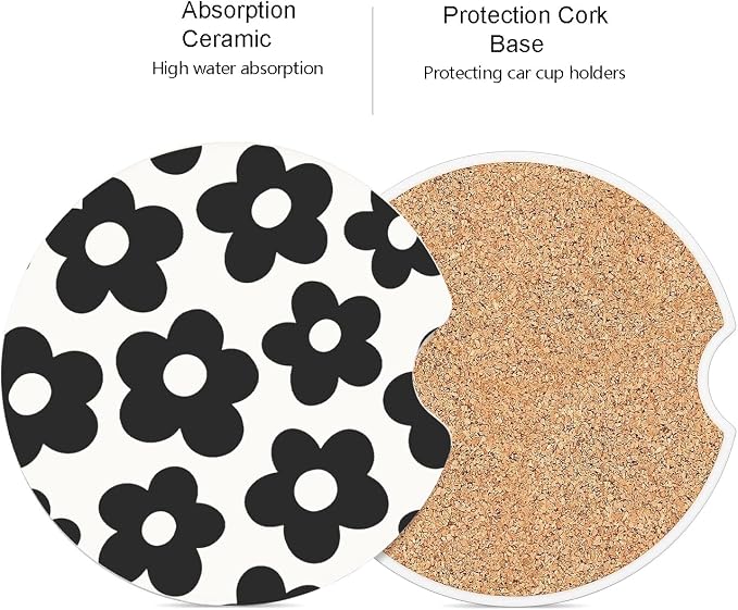Ceramic Car Coasters – Absorbent Car Cup Holder Coaster Set for Women, Cute Aesthetic Car Accessories for Girls, 2 Pack (White Swan)