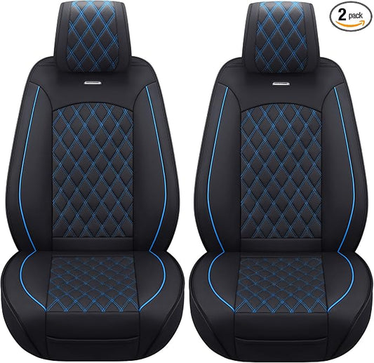 Aierxuan Front Car Seat Covers Custom Fit 2009-2026 Ford F150, 2017-2026 F250 F350 F450 Super Duty Crew Cab Regular Cab Super Cab, Automotive Vehicle Cushion with Waterproof Leather (Black and Blue)