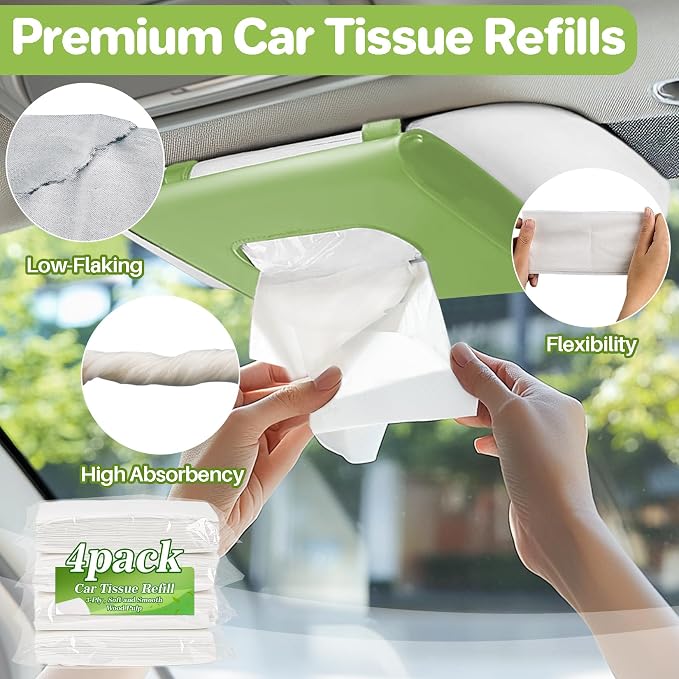 RAINFLOW Car Tissue Refills -Tissue Refills Paper for Car Tissue Holder | 4 Packs 200 Sheets, 3-Ply Soft Absorbent and Lint-Free, Ideal for Commuting, Travel, Fits Most Vehicle Organizers