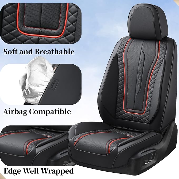 Coverado Car Seat Covers Full Set, Front Seat Cover and Back Seat Covers for Cars, Faux Leather Waterproof Seat Covers, Car Seat Protectors, Automotive Seat Covers Universal for Most Vehicles Black