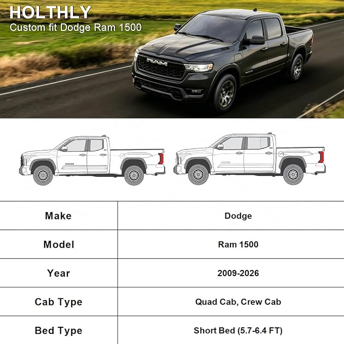 10 Layers Truck Cover Waterproof All Weather Custom Fit Dodge Ram 1500(2009-2026) Crew/Quad Cab Short Bed, Outdoor Full Exterior Pickup Car Cover Sun Rain Snow Ice Protection. Sliver