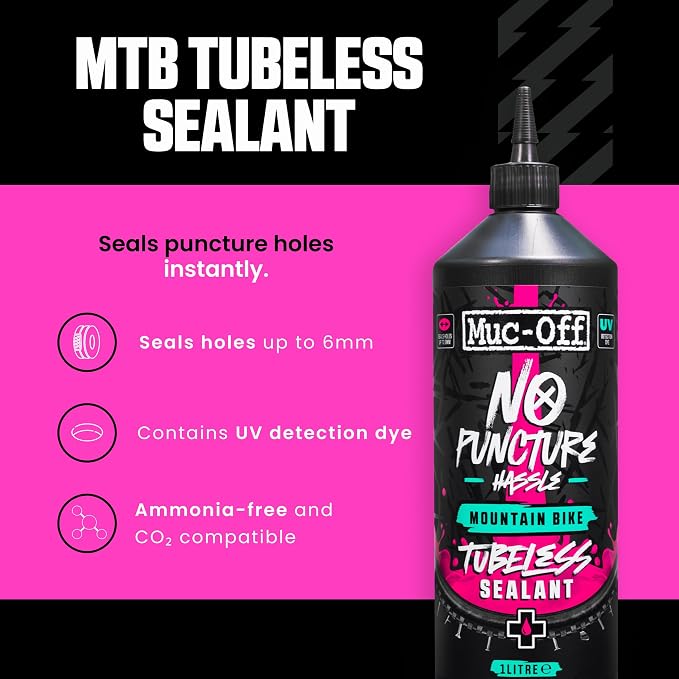 Muc-Off No Puncture Hassle Tubeless Sealant - Advanced Bicycle Tyre Sealant with UV Tracer Dye That Seals Tears and Holes Up to 6mm