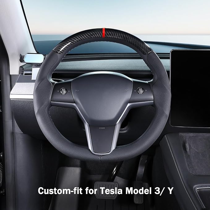 Steering Wheel Cover for 2017-2023 Tesla Model 3 2020-2024 Tesla Model Y, Car Steering Wheel Cover for Tesla Model 3/Y Accessories, Black