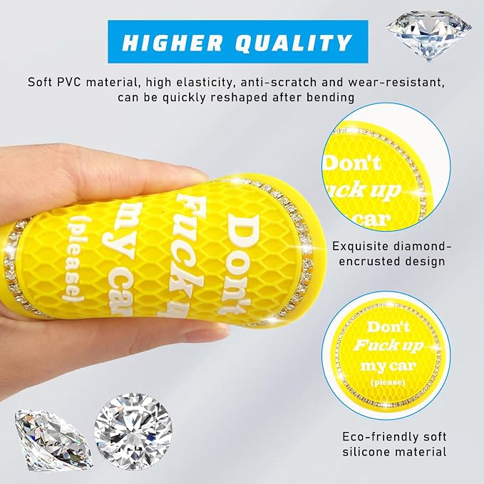 4 PCS Bling Car Cup Coaster, 2.75 Inch Anti-Slip Cup Holder Insert Coasters, Universal Crystal Rhinestone Auto Drink Car Cup Mat, Interior Car Accessories for Women Girls (Yellow)
