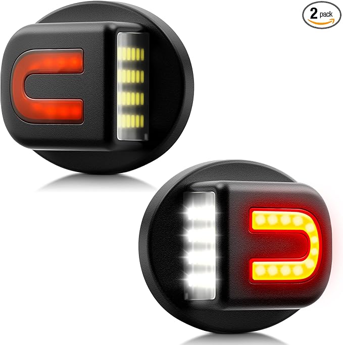 White LED License Plate Lights with Red U-shaped Light Strip Rear Bumper Tag Lamp Assembly Compatible with Ford F150 F250 F350 Super Duty Bronco Ranger Explorer Excursion, Pack of 2