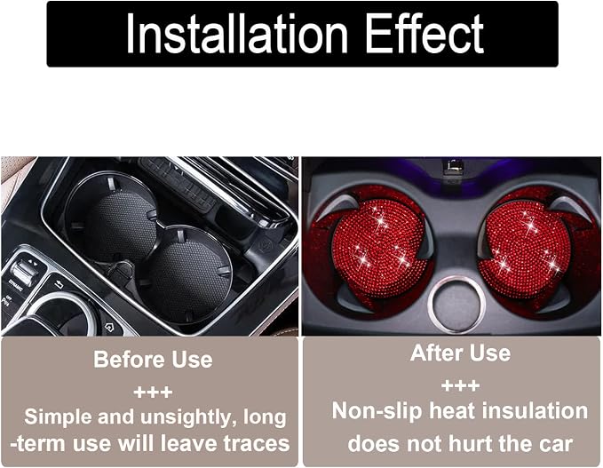 4pcs Bling Cup Holder Insert Coaster- 2.75 inch Silicone Anti-Slip Shockproof, Universal Fashion Car Interior Accessories for Women (red)