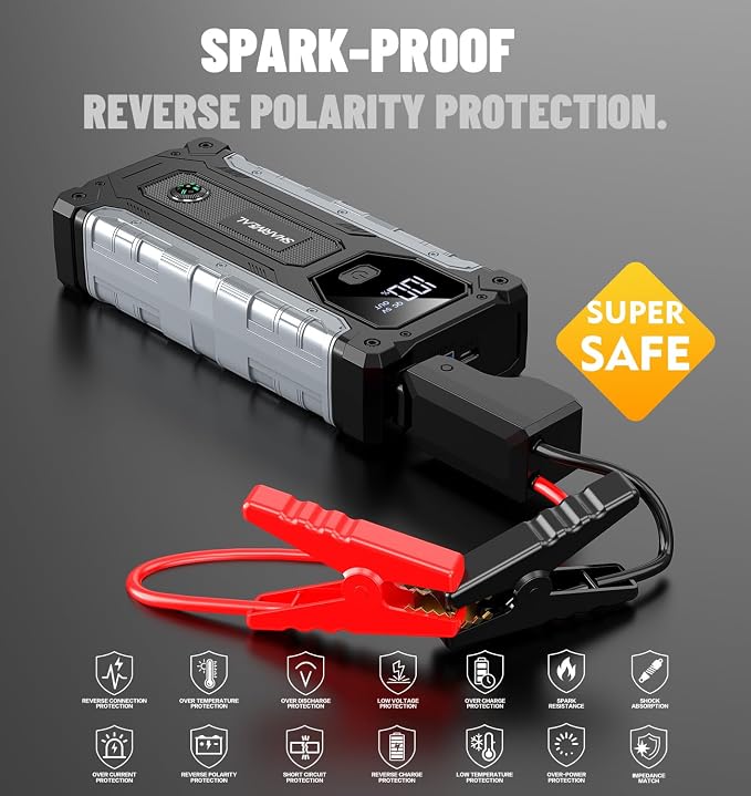 Sharmeal Car Jump Starter 5000A, Jump Starter Battery Pack for 10.0L Gas and 9.0L Diesel, 12V Portable Jump Box with LED Light