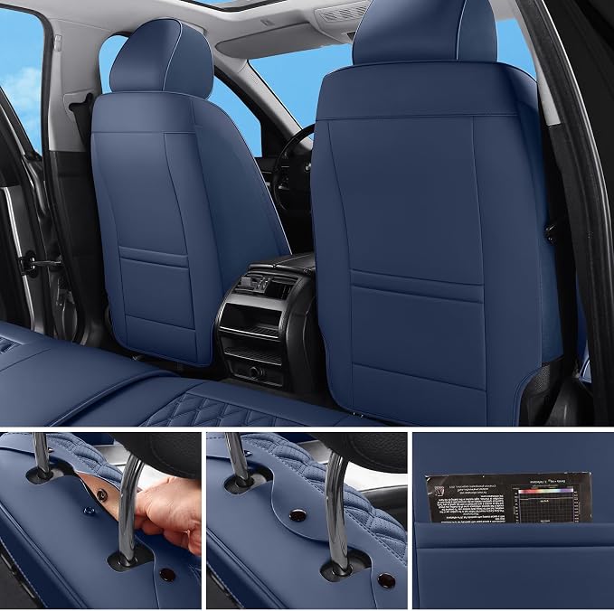 Car Seat Covers Full Set,5 Seat Leather Seat Covers for Cars,Front Seats and Back Seat Cover,Waterproof Car Seat Cushion Protectors,Universal Fit for Most Cars SUV Trucks(Blue, Full Set)