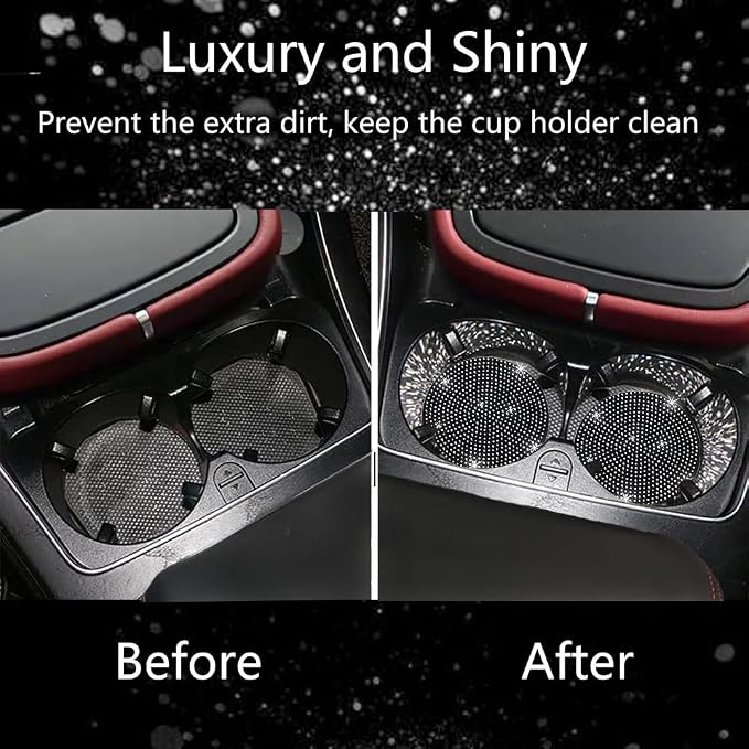 NBTEPEM 2pcs Bling Car Cup Holder Coaster, 2.75 inch Anti-Slip Shockproof Universal Fashion Car Coasters Insert Bling Crystal Rhinestone Automotive Interior Accessories for Women (2 pcs, Black)