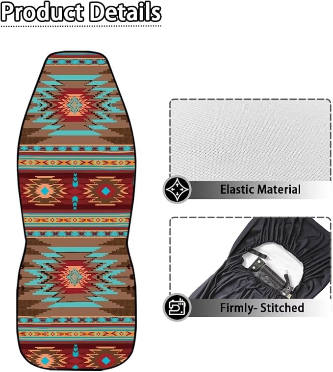 Navajo Red Car Seat Cover Front Seats Only,Aztec Seat Cover for Full Back and Seat Soft Saddle Blanket Cushion Cover Universal Fit for SUV Truck Sedan