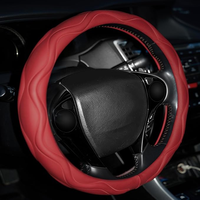 Steering Wheel Cover with Anti-Slip Leather Grip Compatible with Ford, Toyota, Honda, Nissan, and Chevrolet Vehicles for 14.5-15.35 inch Round Steering Wheels Universal Car Accessories