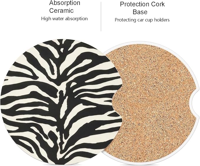 Ceramic Car Coasters – Absorbent Car Cup Holder Coaster Set for Women, Cute Aesthetic Car Accessories for Girls, 2 Pack (Coconut Milk)