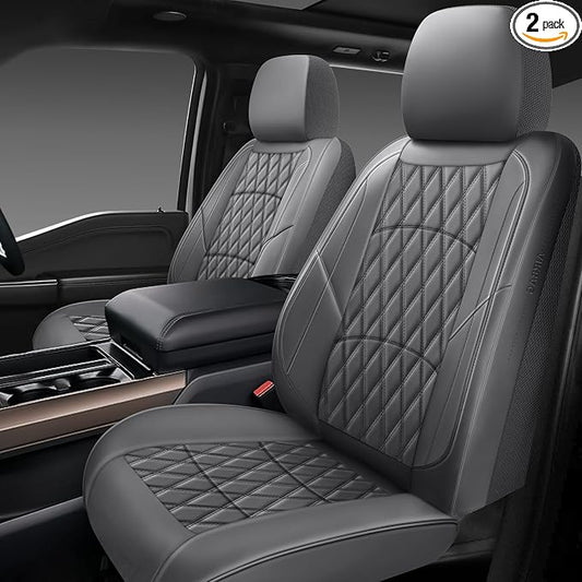 NS YOLO Leather Car Seat Covers,Universal Fit for Most Cars,SUVs and Sedans,Waterproof Luxury Leatherette Cushions, 2 Seats Protectors (Grey, Front Pair-2 Seats(Driver and Passenger))