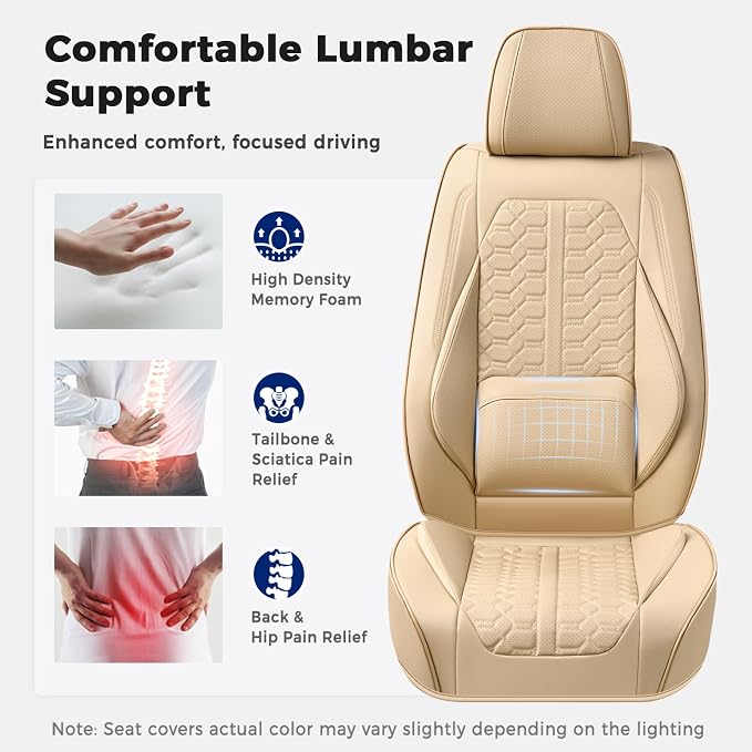 Huidasource Front Leather Seat Covers, Car Seat Covers Front Seats Universal Fit for Most Cars SUV Trucks, 360° Full Wrap Luxury Automotive Seat Covers, Seat Cushion Covers Protector, Beige
