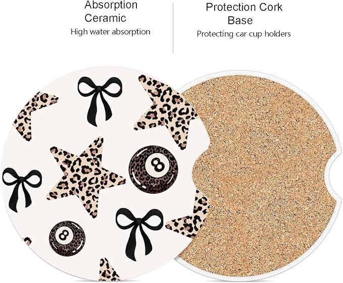 Ceramic Car Coasters – Absorbent Car Cup Holder Coaster Set for Women, Cute Aesthetic Car Accessories for Girls, 2 Pack (White Alyssum)