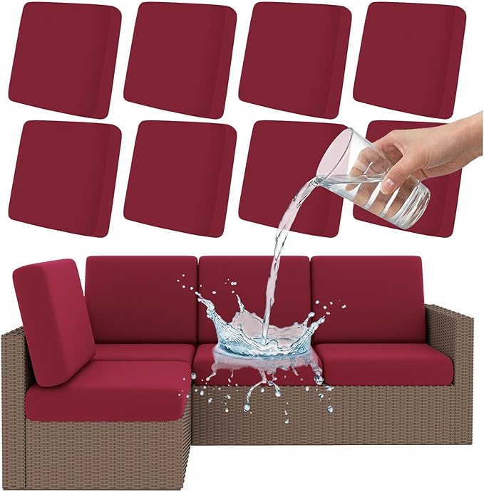 Smiry 8 Pcs Waterproof Patio Cushion Covers, Stretch Outdoor Furniture Covers