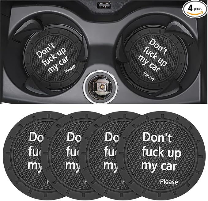8sanlione Car Cup Coaster, 4Pcs 2.75 Inch Auto Cup Holder Insert Coasters, Non-Slip Waterproof Embedded Drink Mat, Automotive Interior Accessories for Men and Women (D Black/4PCS)