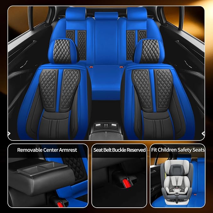 Fit Titan Car Seat Covers Compatible with Nissan Titan 2009-2024 2025 2026.Full Coverage Waterproof Leather,All-Weather Seat Cushion Protector-Easy Installation(5 Seats Full Set,Blue)