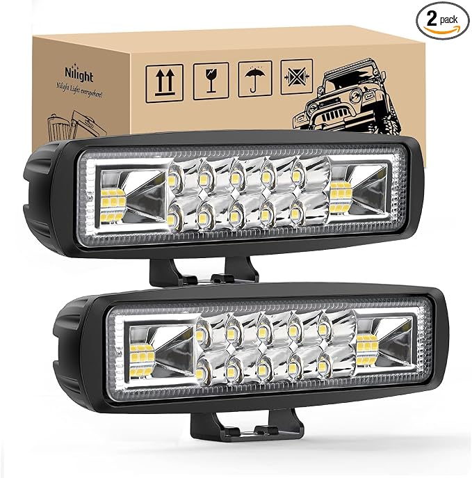 Nilight LED Pods 2PCS 6 Inch 60W Flood Spot Beam Combo Light Bar Driving Fog Off Road Lighting 12V 24V for Trucks UTV ATV Marine Boat Golf Cart Trailer