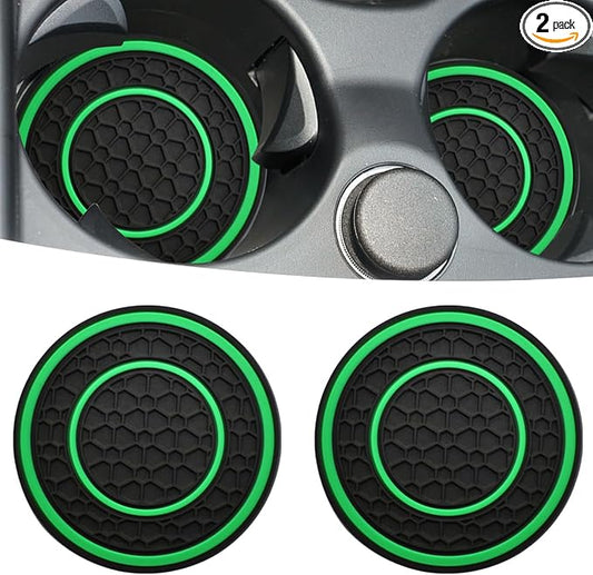Car Cup Coaster Universal Automotive Waterproof Non-Slip Cup Holders Sift-Proof Spill Holder Car Interior Accessories 2 Pack Black & Green