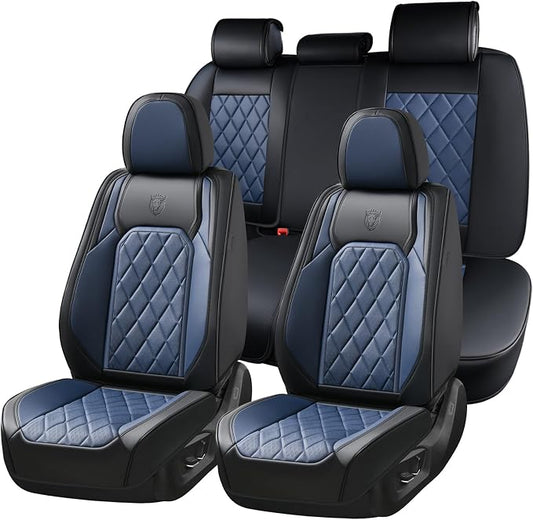 Coverado Car Seat Covers Full Set, Luxury Faux Leather Waterproof Seat Cover, Black and Blue Car Seat Covers, Car Seat Protector, Automotive Seat Covers Universal Fit for Most Cars, Black&Blue