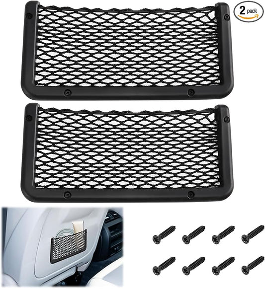 2 PCS Car Net Pocket, ABS Plastic Frame Cargo Net Storage Pockets Phone Nets, Car Mesh Net Pockets with Screws for Auto, RV, Boat, and Camper Storage Nets (9 x 4.3 Inch)