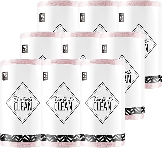 Fantasticlean Microfiber Cleaning Cloth Rolls- 675 Sheets (9 Rolls of Pink) | 12'' by 12'', Super Absorbent, Lint-free, Tear-away Microfiber Towel Roll, for All-Purpose Cleaning