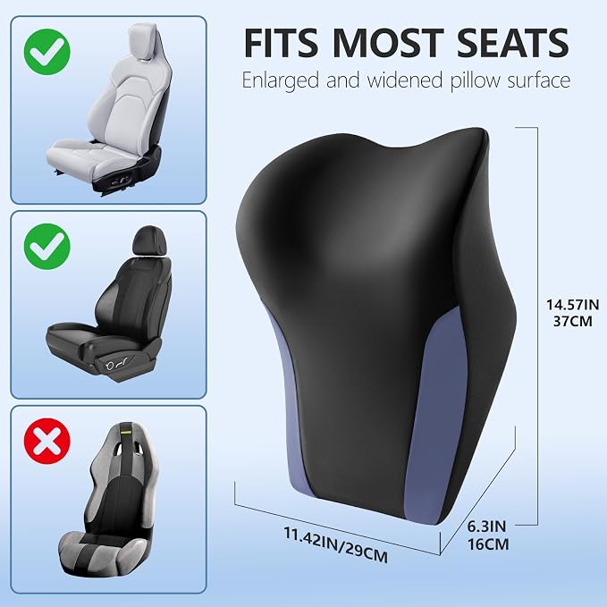 BABUR Car Headrest Pillow, Ergonomic Neck Support for Driving Seat 1 Pcs | Blue,100% Memory Foam,Universal Fit,Softness,Adjustable Strap,Breathable Removable Cover,Car Rest Pillow for Pain Relief