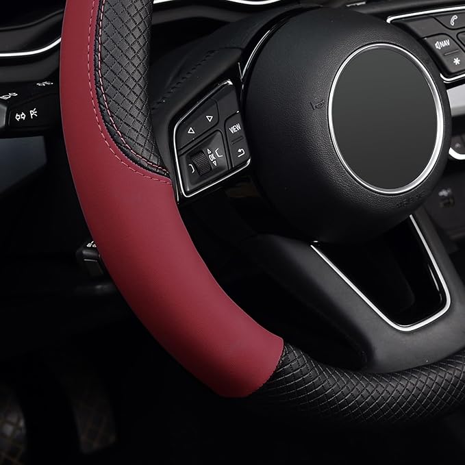 LABBYWAY Steering Wheel Cover, Universal Fit 15 Inch Microfiber Leather Car Wheel Protector, Anti-Slip, Claret