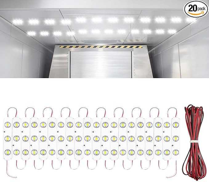 Linkstyle 12V LED Van Interior Light Kit, Cargo Work Light, 60 LEDs Lamp | 20 Modules 12V LED Light Strip, Plug and Play, Cuttable Wiring, 16.4 Ft Extension Wire, for Car Van Rv Trailer Truck Boat Bus