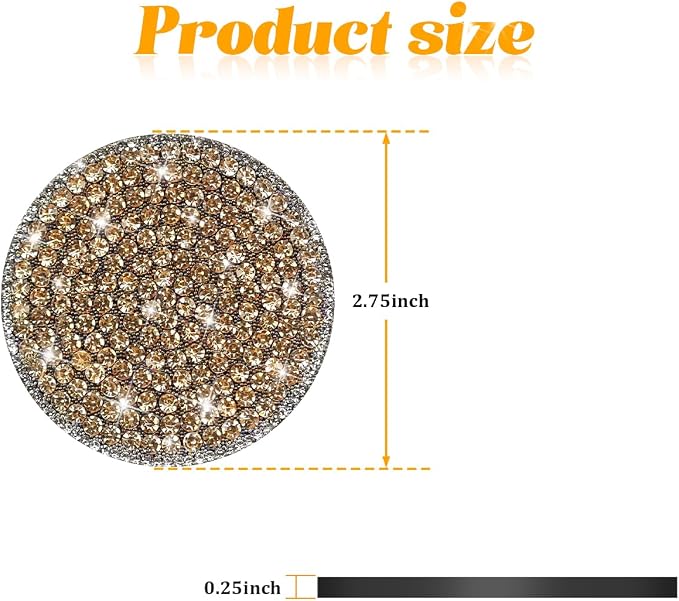 Bling Car Cup Holder Coaster, 2PCS 2.75 Inch Crystal Rhinestone Anti Slip Vehicle Drink Cup Mat for Women Girls, Auto Interior Embedded in Ornaments. Universal for SUV RV Truck (Gold)