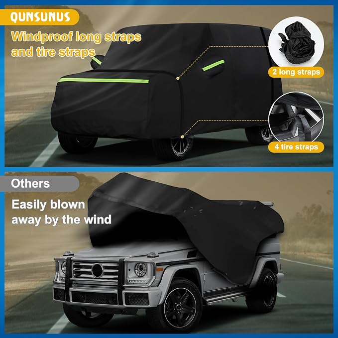 QUNSUNUS 6 Layer Car Cover for Mercedes Benz G-Class 500 550 650 2004-2025 Waterproof All Weather 420D Windproof for Wagon Car Cover Hail Protection with Zipper