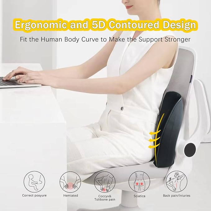 Super Soft Lumbar Support Pillow for Car, 100% Memory Foam Lumbar Pillow | Back Support Pillow with Breathable Removable Cover, Ergonomic Design - Posture Corrector Pillow for Back Pain Relief(Black)
