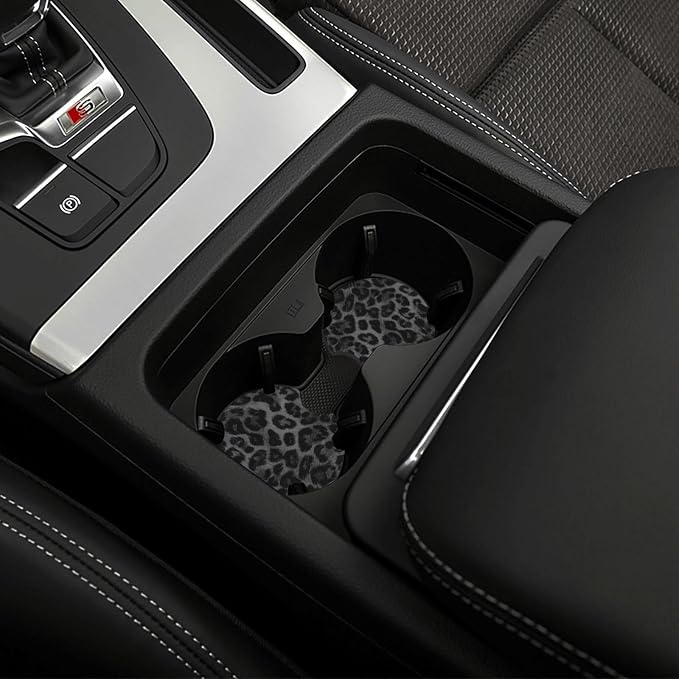 Black Leopard Print Steering Wheel Cover Black Cheetah Leopard Print Steering Wheel Cover Anti-Slip Breathable for 15 in Universal 2 Pcs Car Interior Cup Holder Pad for Men Women
