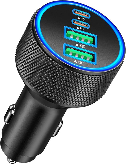 USB C Car Charger, Rombica 4-Port 90W USB-C&USB-A Car Power Adapter Dual 45W PD/QC Multiport Type C Fast Charger Car Phone Charger for iPhone 17 17 Pro Max 16 15 14 13 12 11/Galaxy S26 S25/Pixel/iPad
