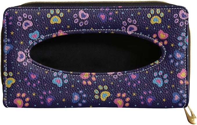 Leather Visor Tissue Holder Car Tissue Holder for Car Cow Colorful Dog Paws Pattern Standard Tissue Holder PU Leather Napkin Holder