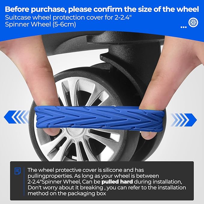 8Pcs Upgrade Luggage Wheel Covers, Travel Accessories (Blue) | Wear-resistant & anti-noise silicone covers. Fits 2-2.4" wheels. Protects suitcase wheels. Travel essential for suitcases