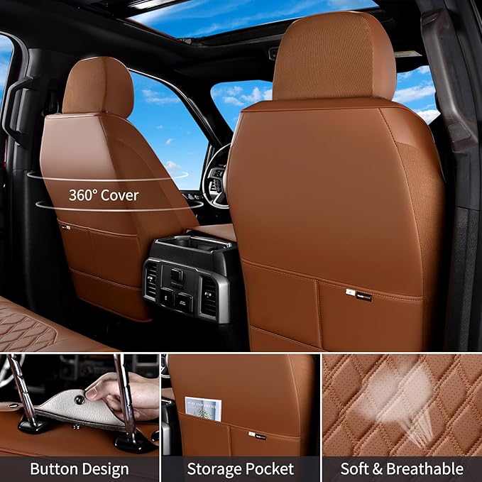 Huidasource Fit for Brown Chevy Silverado/GMC Sierra Front Seat Covers, Thickened Perforated Nappa Leather Front Truck Seat Covers 2007-2026 1500, 2015-2026 2500HD 3500HD Crew Double Extended Cab