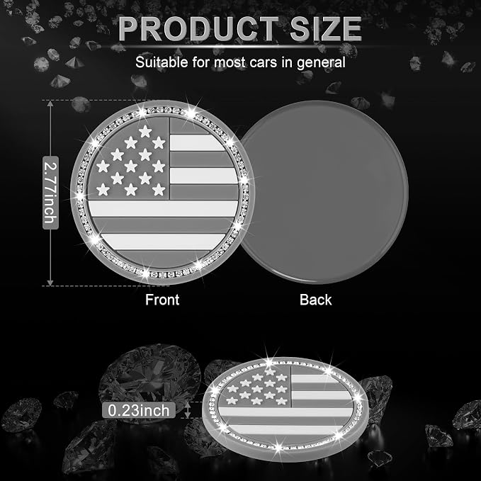 JUSTTOP Bling Car Cup Holder Coaster,4PCS American Flag Cup Holder Insert,Universal Non-Slip Cup Holders,Car Accessories Interior for Women and Man(Grey)