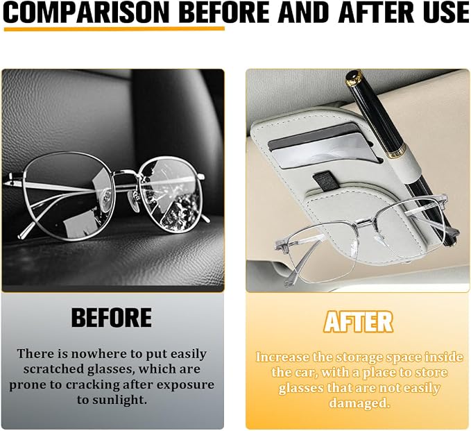 Car Sun Visor Organizer, Multi-Pocket Vehicle Sunglass Card Holder with Pen Slot, Automotive Interior Sunshade Glasses Storage Organizer, Universal Fit (White)