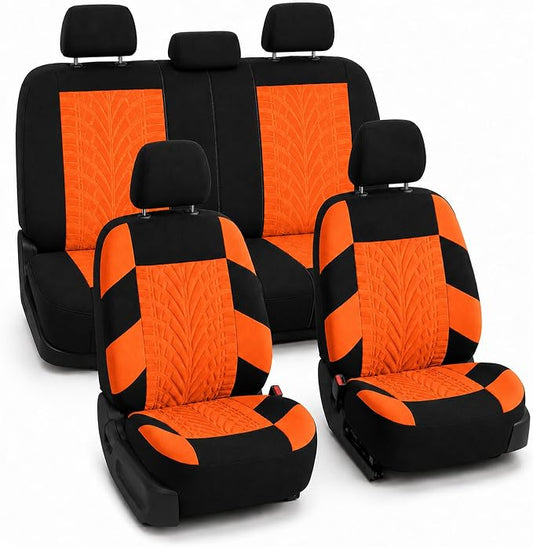 FH Group Full Set Travel Master Car Seat Covers, Airbag and Split Rear Car Seat Cover Universal Fit Interior Accessories for Cars Trucks SUV, Automotive Seat Covers, Orange
