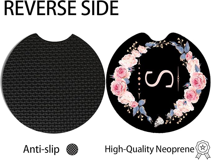 2pcs Letter S Car Coasters,Absorbent Universal neoprener Cup Holder Coasters with a Finger Notch,Car Accessories for Women&Man Interior，2.75"