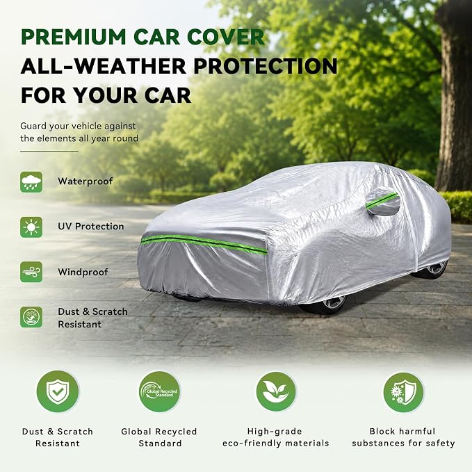 AUQDD 6-Layers Premium Hatchback Car Cover Waterproof All Weather Weatherproof UV Sun Protection Snow Dust Storm Resistant Outdoor Exterior Custom Form-Fit Full Padded Car Cover with Straps -173" K18