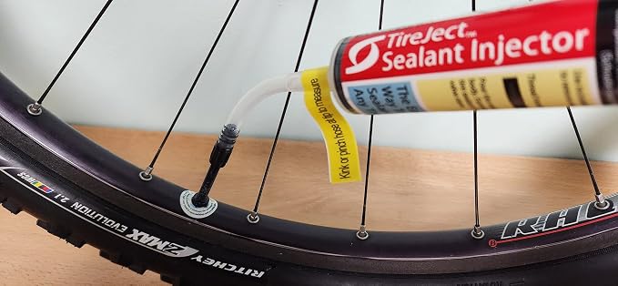 TireJect Tire Sealant Injector - Tubeless Sealant Injector Syringe Applicator Presta & Schrader Compatible - Easy Tire Sealant Installation for Bicycle & All Vehicles - 2oz with Valve Core Tools