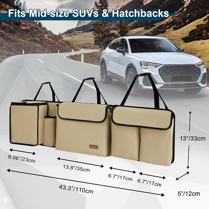 Deluxe Trunk and Backseat Organizer for Medium or Large Size SUVs & RVs, Detachable Storage Modules with Built-in Cooler, Patent Pending