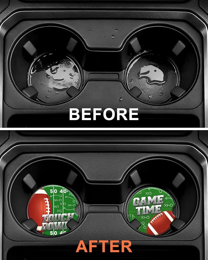 Swooflia Car Coasters for Men - Touch Down Ceramic Car Cupholder Coaster Cool Absorbent Mat Coaster with Cork Base 2 Pack Automotive Cup Holder Accessories New Driver Gifts