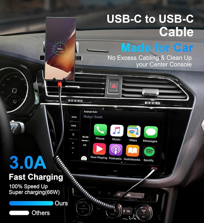 Coiled USB C Cable for Car 3FT&6FT USB C to C Fast Charging Cable CarPlay | Android Auto USB Type C Cord iPhone USB C Cable Compatible with iPhone 17/16/15/Pro Max/Plus/Samsung Galaxy S26 nd More-Red