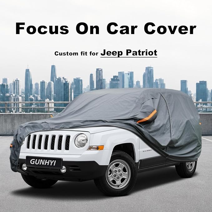 GUNHYI Premium Car Cover Custom Fit Jeep Patriot, 16 Layers Heavy Duty Car Cover Waterproof All Weather with Zipper Door for Sun Rain Snow Dust Uv Protection