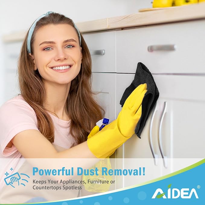 AIDEA Black Microfiber Cleaning Cloth-12PK, Absorbent Cleaning Rags 12"x12" | Microfiber Towels for Cars Lint Free Soft Microfiber Towels, Kitchen Towels Dusting Cloth, Dish Rags, Cleaning Towels